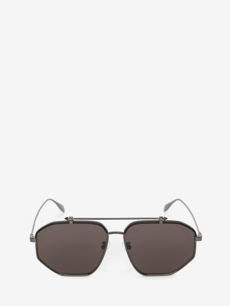 Ruthenium Top Piercing Leather Sunglasses Fashion Alexander McQueen