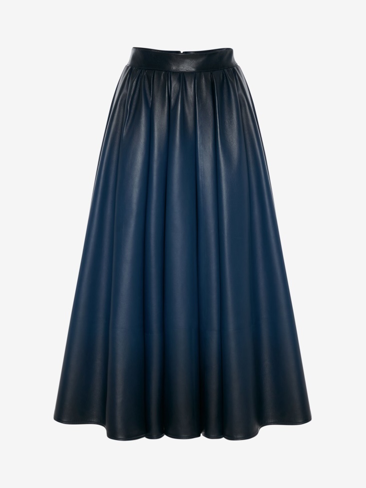 Women's Leather Midi Skirt Midnight Blue Fashion Alexander McQueen