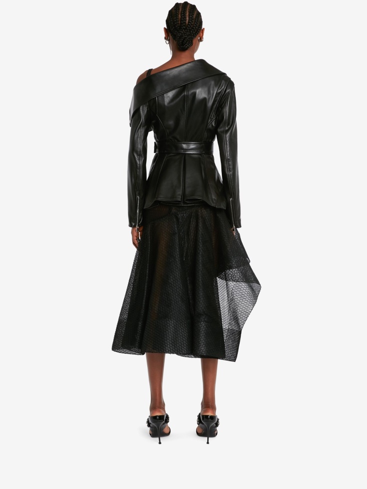 Black Women's Leather Twisted Biker Jacket Fashion Alexander McQueen