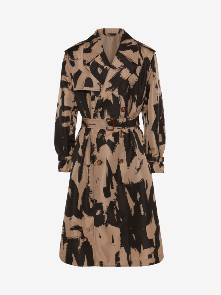 Fashion Alexander McQueen Black/Beige Men's in Graffiti Trench Coat