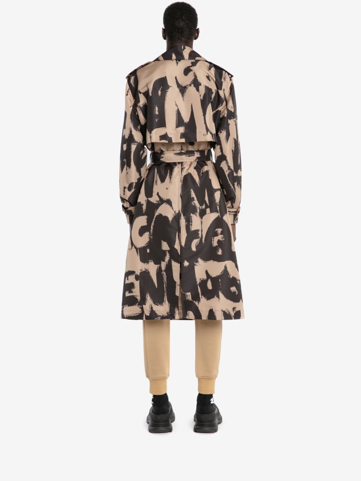 Fashion Alexander McQueen Black/Beige Men's in Graffiti Trench Coat