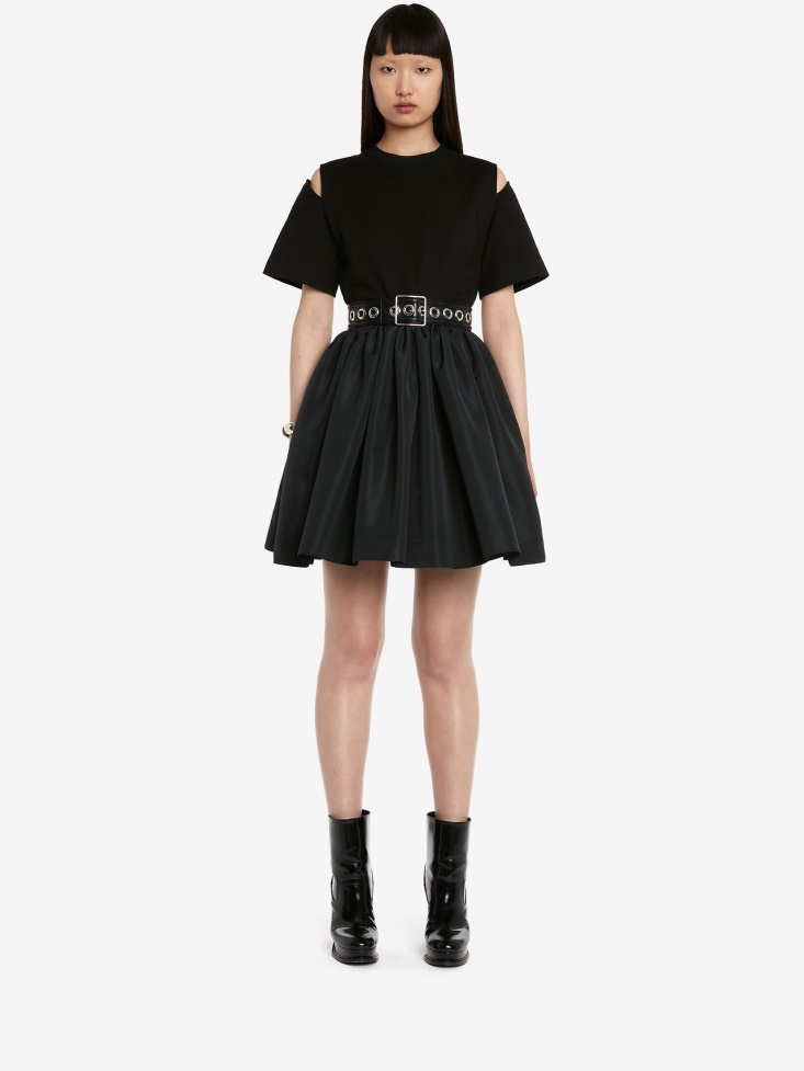 Fashion Alexander McQueen Women's Slashed Hybrid Mini Dress Black