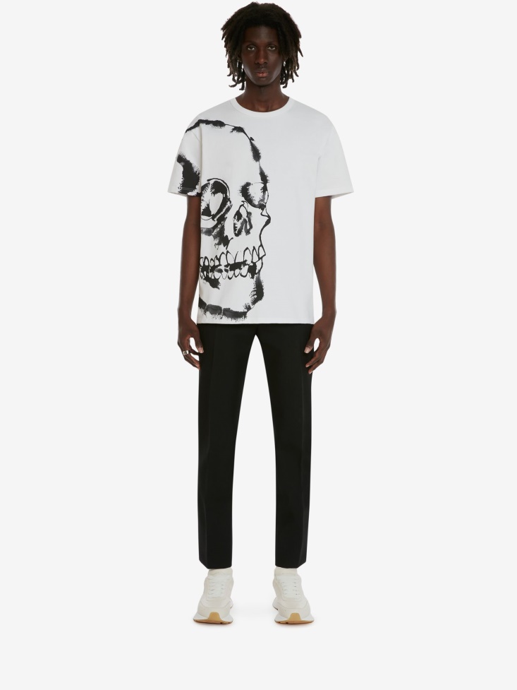 White Men's Watercolour Skull T-Shirt Fashion Alexander McQueen