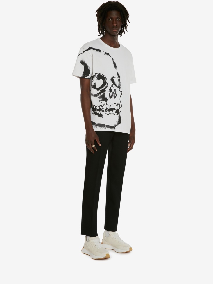 White Men's Watercolour Skull T-Shirt Fashion Alexander McQueen
