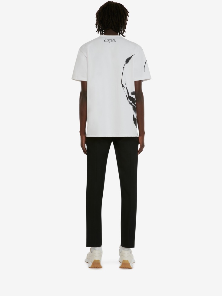 White Men's Watercolour Skull T-Shirt Fashion Alexander McQueen
