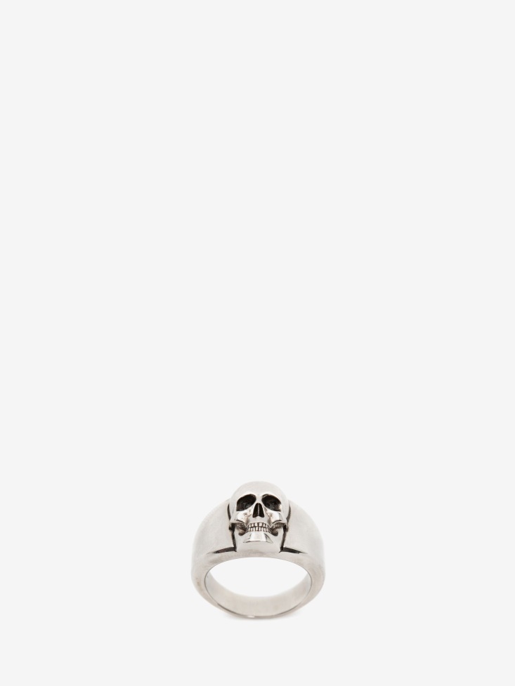 Antique Silver Fashion Alexander McQueen Men's Skull Signet Ring