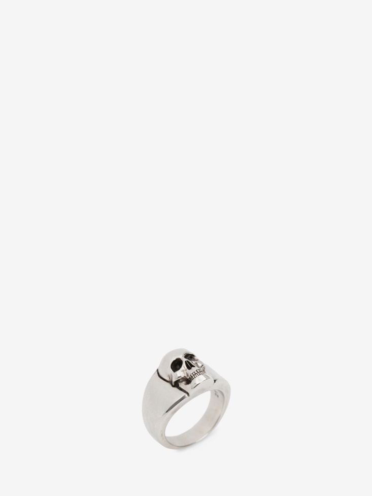 Antique Silver Fashion Alexander McQueen Men's Skull Signet Ring
