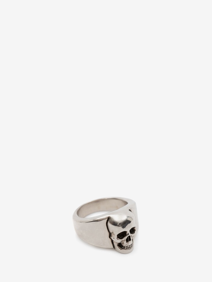 Antique Silver Fashion Alexander McQueen Men's Skull Signet Ring