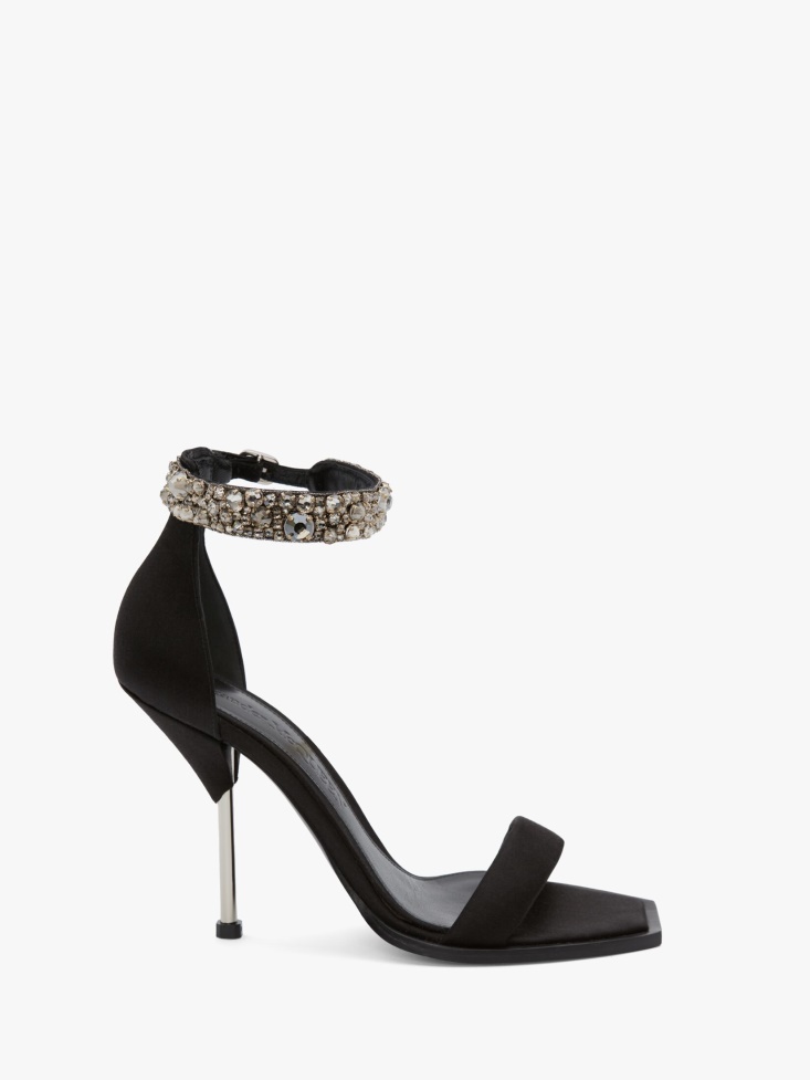 Fashion Alexander McQueen Black/Silver Women's Embroidered Double Strap Sandal