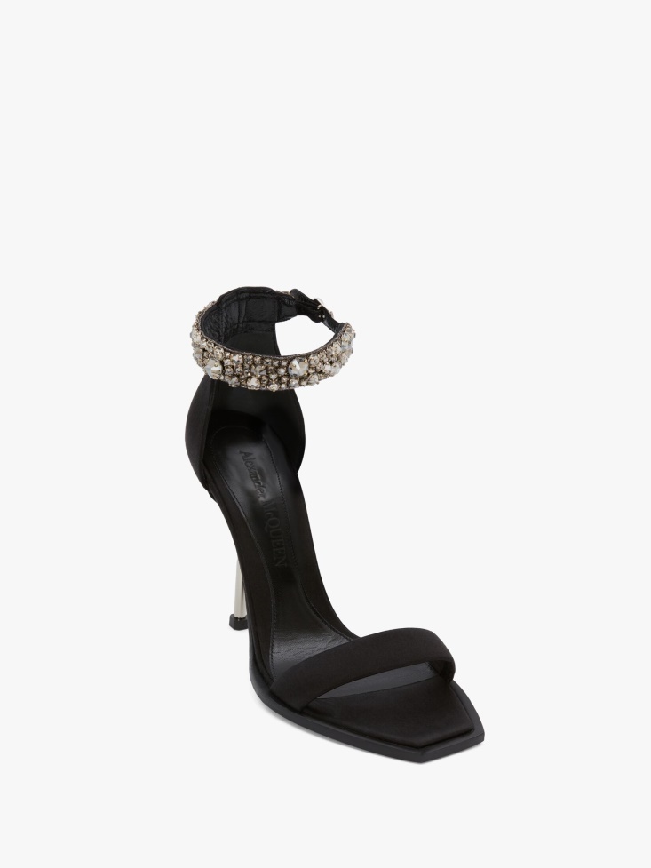 Fashion Alexander McQueen Black/Silver Women's Embroidered Double Strap Sandal