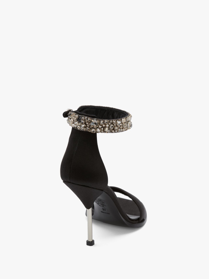 Fashion Alexander McQueen Black/Silver Women's Embroidered Double Strap Sandal