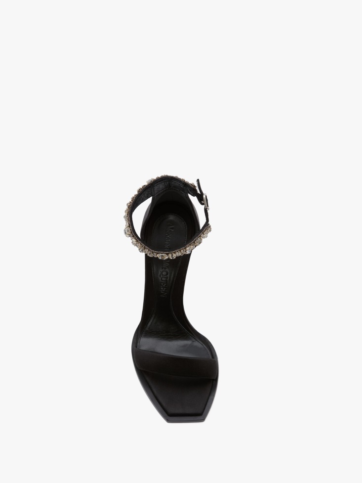 Fashion Alexander McQueen Black/Silver Women's Embroidered Double Strap Sandal