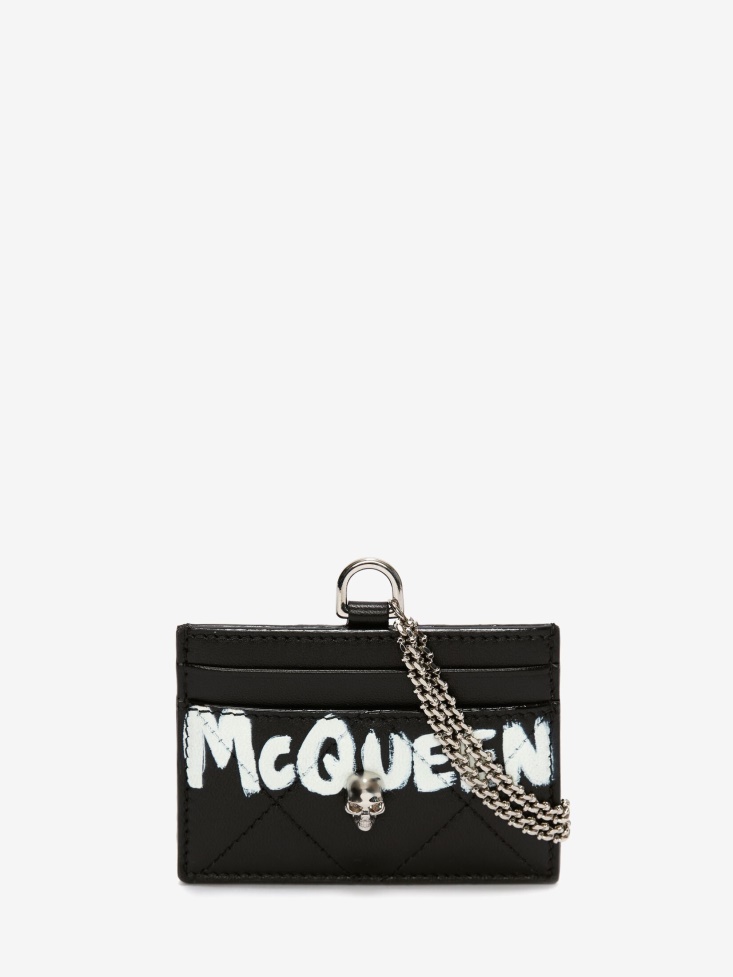Women's in Graffiti Card Holder With Chain Black/White Fashion Alexander McQueen