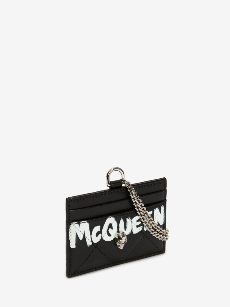 Women's in Graffiti Card Holder With Chain Black/White Fashion Alexander McQueen