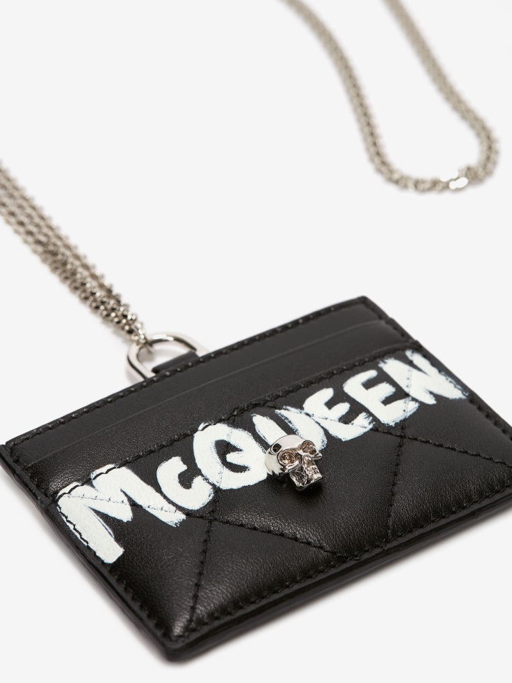 Women's in Graffiti Card Holder With Chain Black/White Fashion Alexander McQueen
