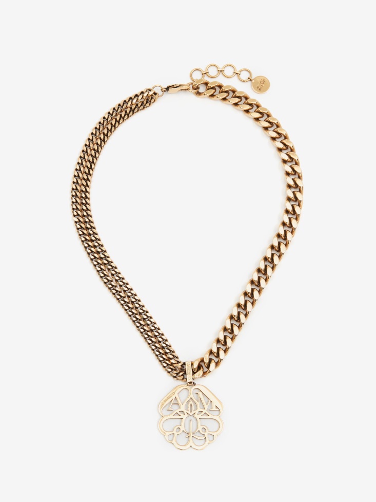 Fashion Alexander McQueen Antique Gold Women's Seal Cut-Out Necklace
