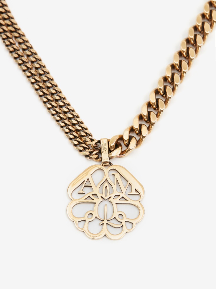 Fashion Alexander McQueen Antique Gold Women's Seal Cut-Out Necklace