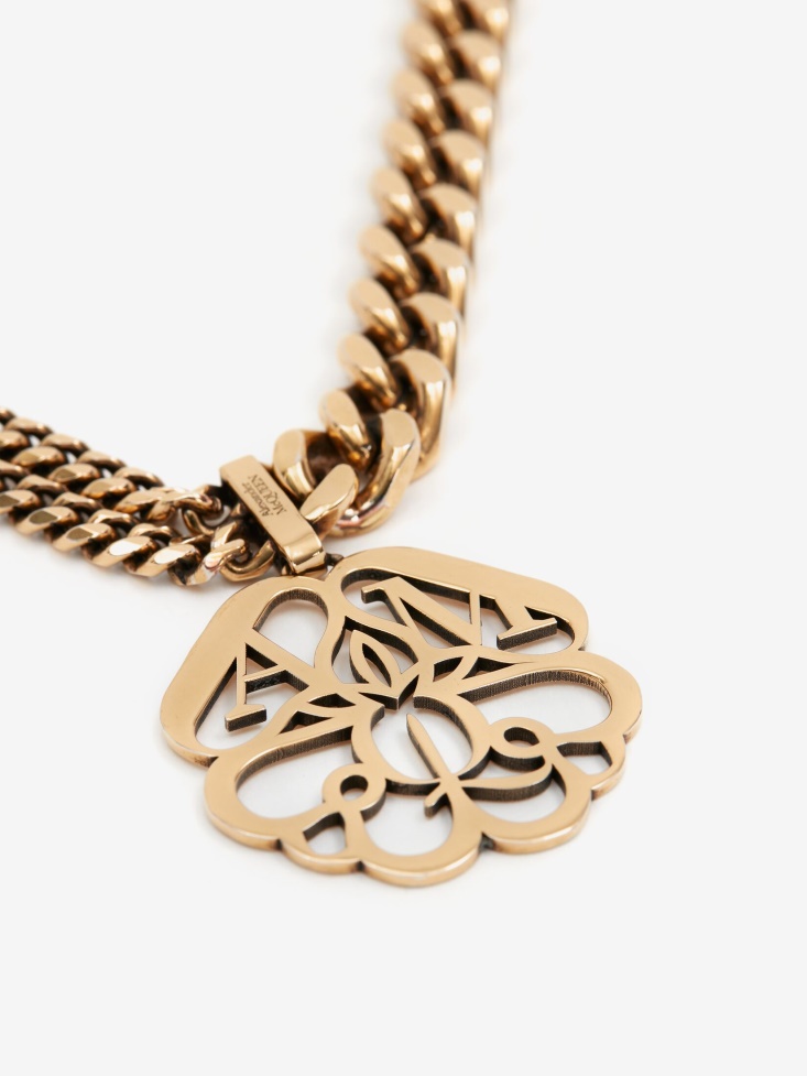Fashion Alexander McQueen Antique Gold Women's Seal Cut-Out Necklace