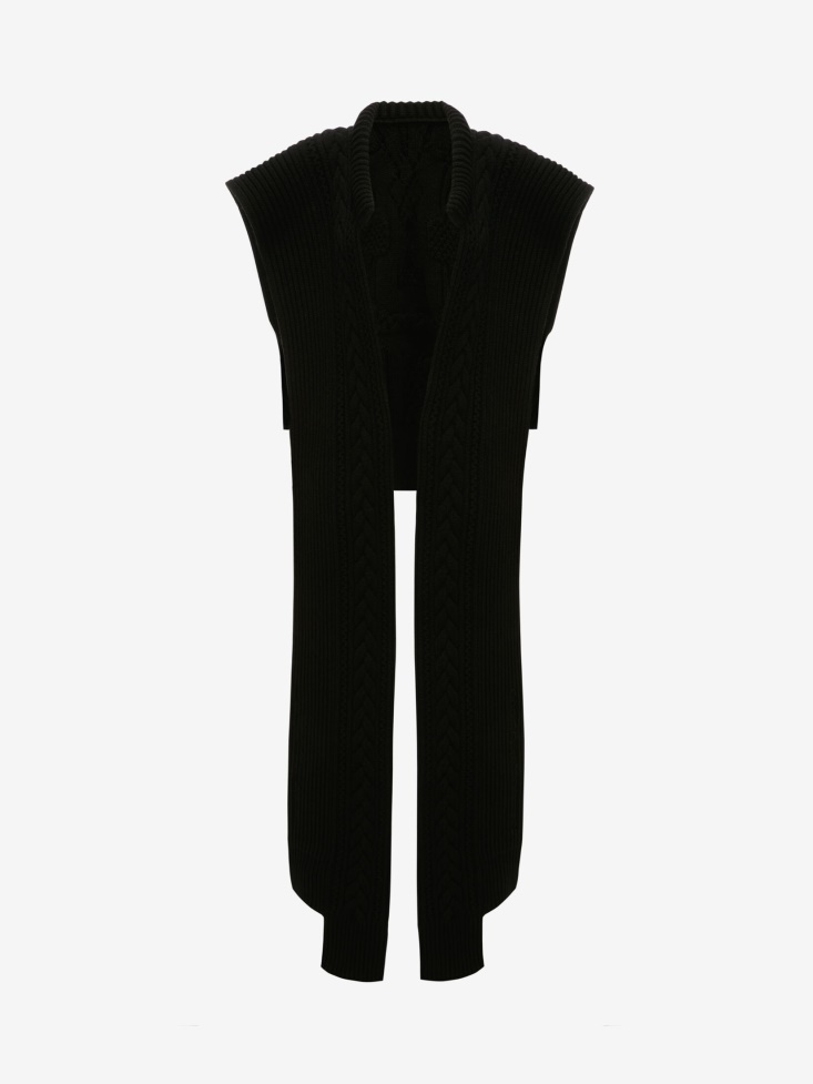 Fashion Alexander McQueen Black Women's Cable Knit Skull Scarf