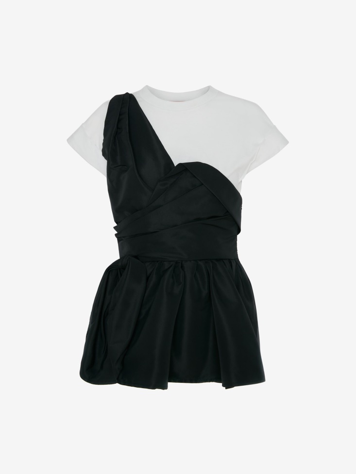 Women's Hybrid Peplum T-Shirt Fashion Alexander McQueen White/Black