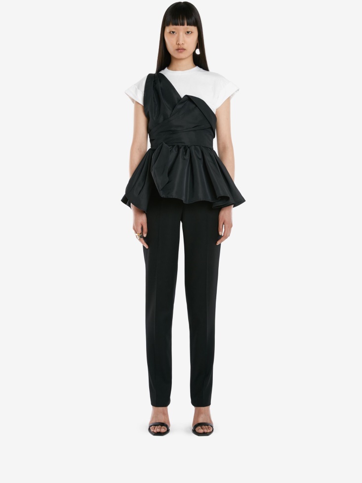 Women's Hybrid Peplum T-Shirt Fashion Alexander McQueen White/Black