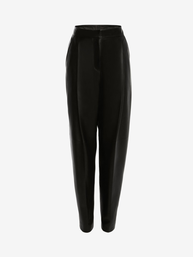Fashion Alexander McQueen Black Women's Leather Pleated Trouser