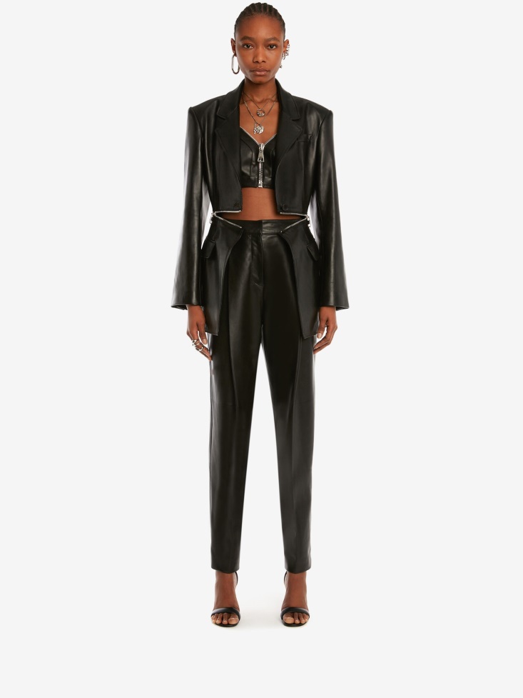 Fashion Alexander McQueen Black Women's Leather Pleated Trouser