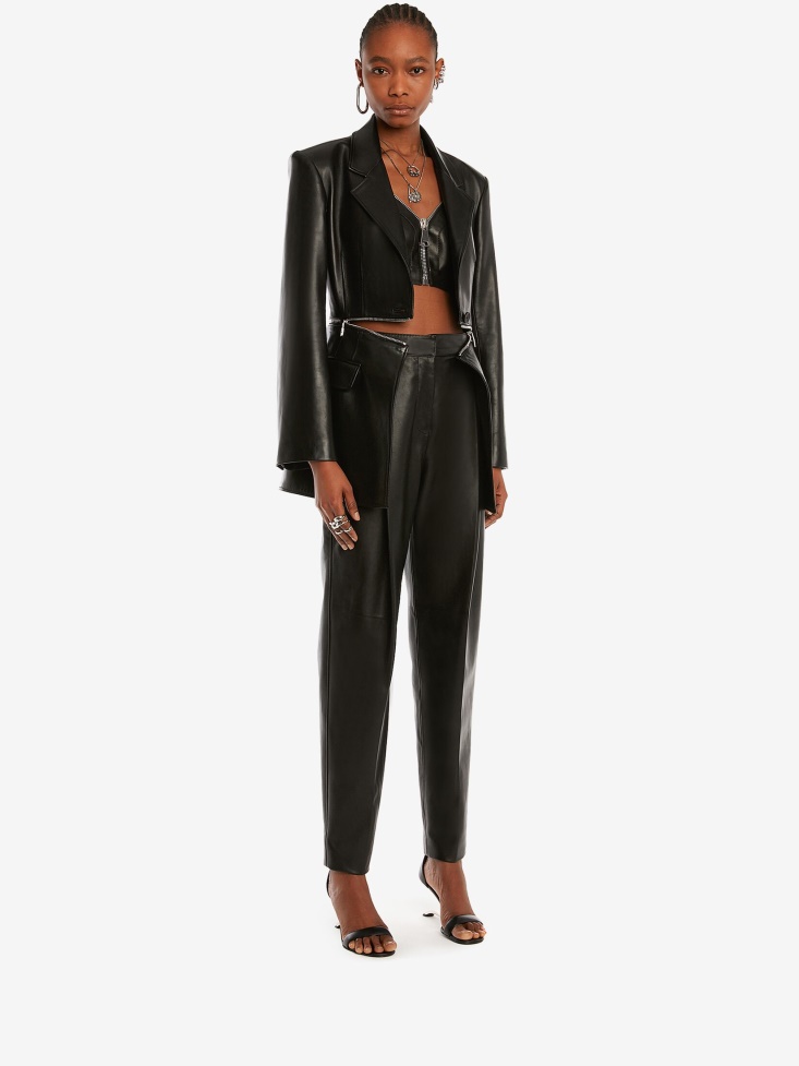 Fashion Alexander McQueen Black Women's Leather Pleated Trouser
