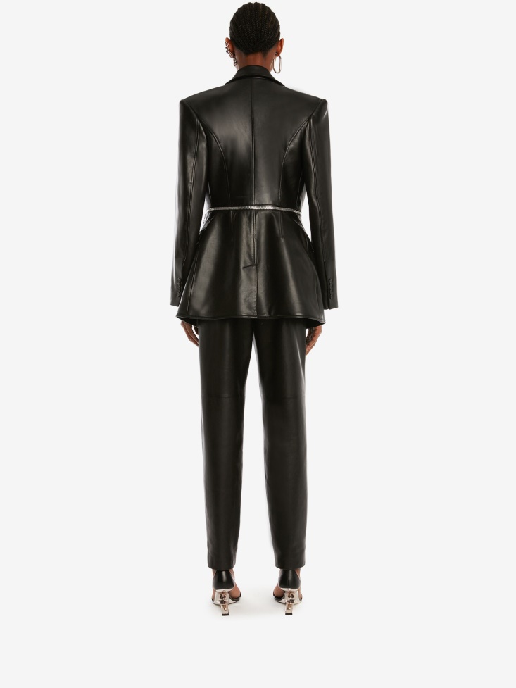 Fashion Alexander McQueen Black Women's Leather Pleated Trouser