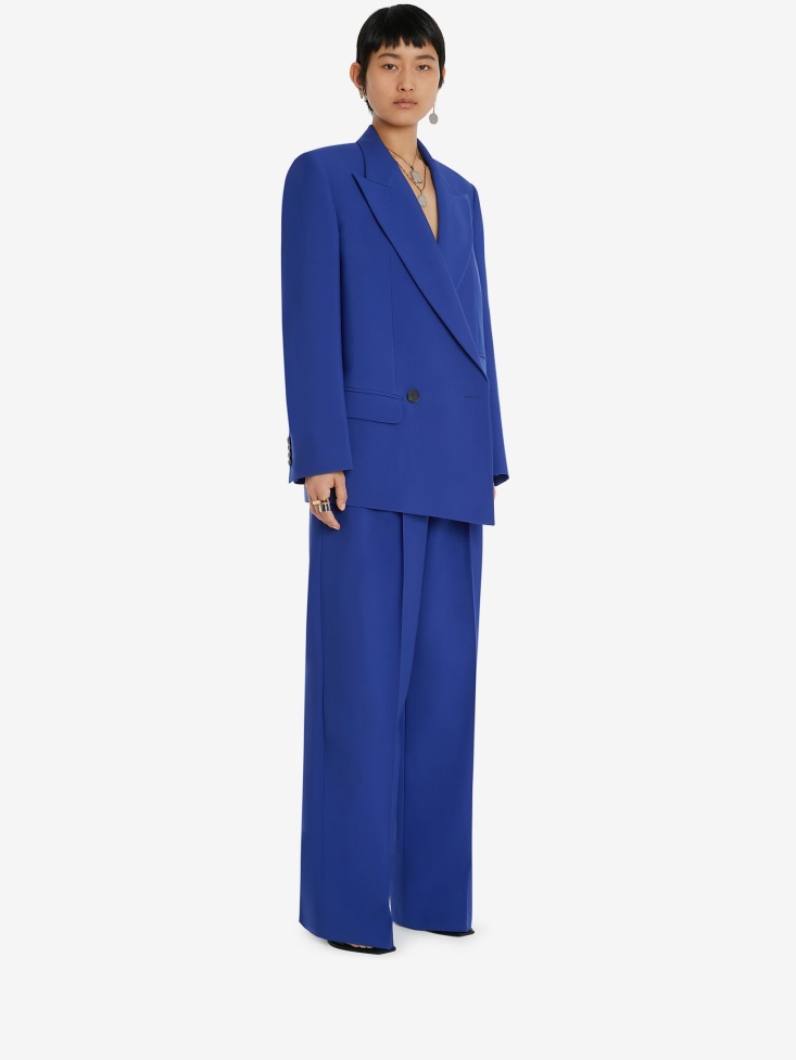 Women's Wool Wide Leg Trousers Electric Blue Fashion Alexander McQueen