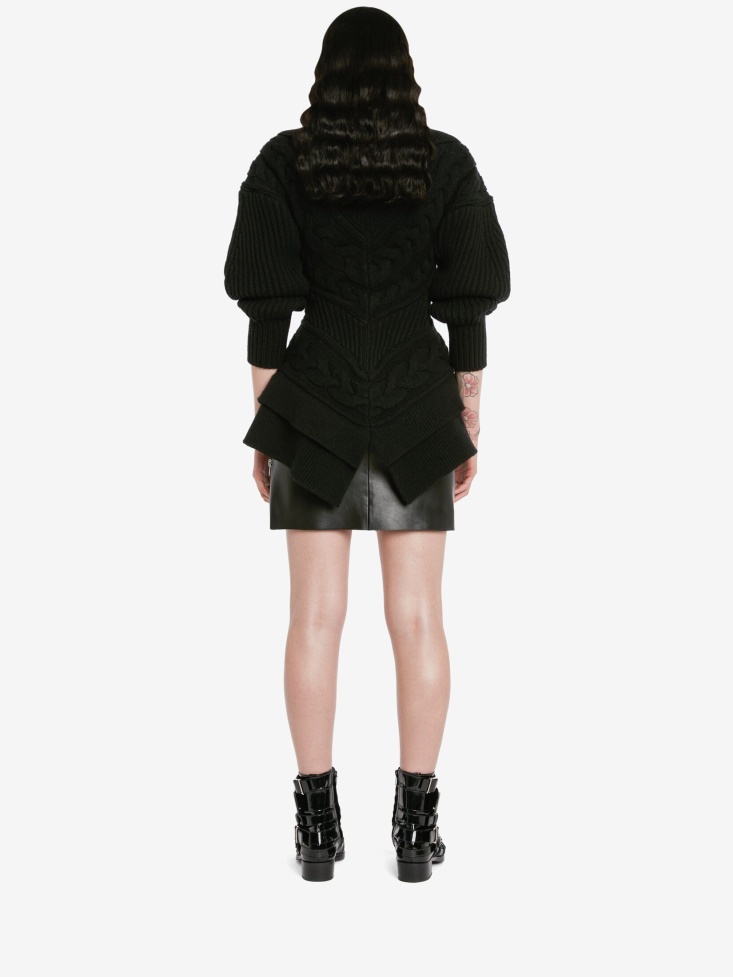 Black Fashion Alexander McQueen Women's Pieced And Patched Peplum Jacket