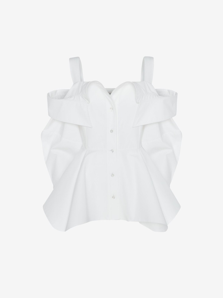 Fashion Alexander McQueen Women's Cotton Poplin Deconstructed Shirt Optical White