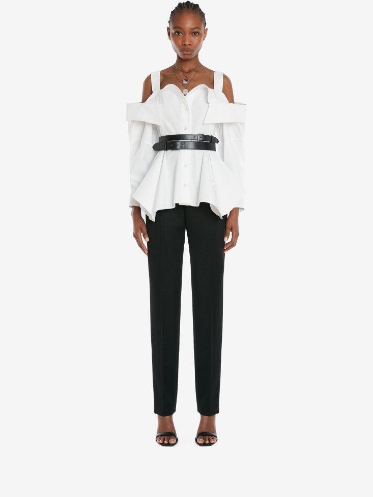 Fashion Alexander McQueen Women's Cotton Poplin Deconstructed Shirt Optical White