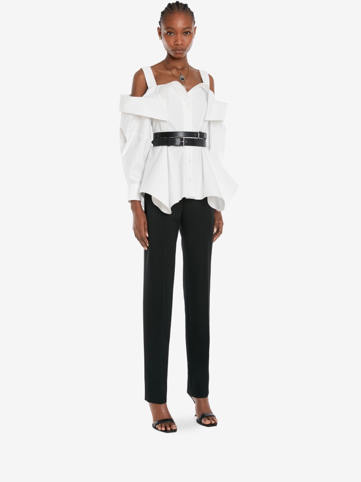 Fashion Alexander McQueen Women's Cotton Poplin Deconstructed Shirt Optical White
