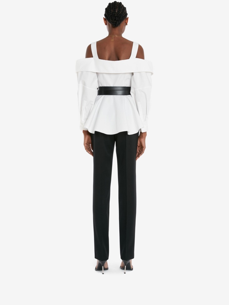 Fashion Alexander McQueen Women's Cotton Poplin Deconstructed Shirt Optical White