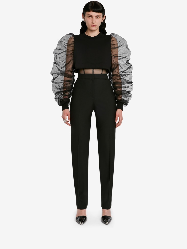 Women's Exploded Sleeves Hybrid Sweatshirt Fashion Alexander McQueen Black