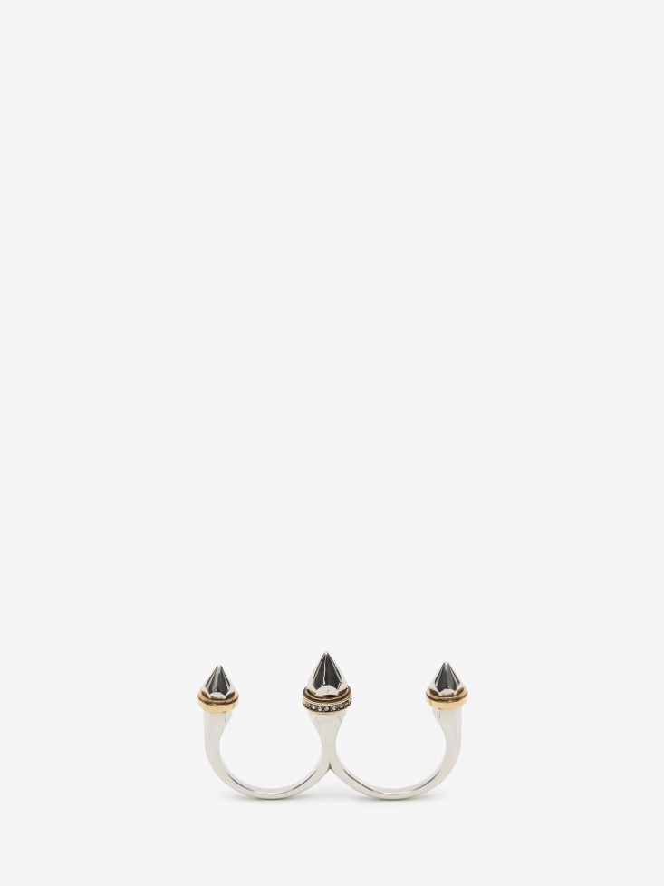 Fashion Alexander McQueen Women's Punk Stud Ring Antique Silver