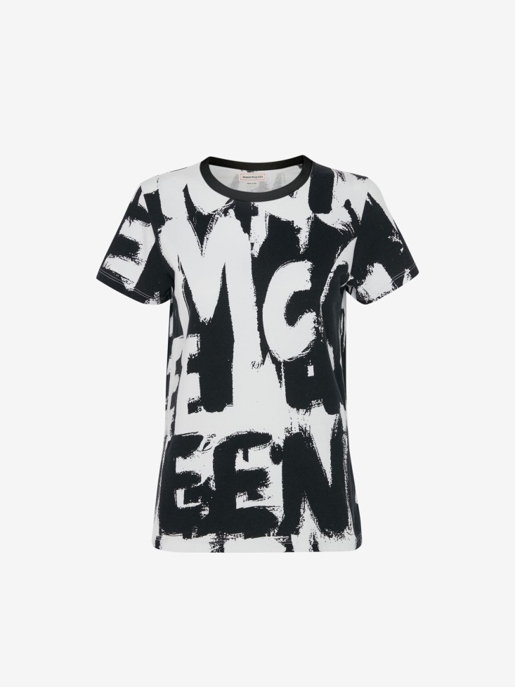 Women's in Graffiti T-Shirt White/Black Fashion Alexander McQueen