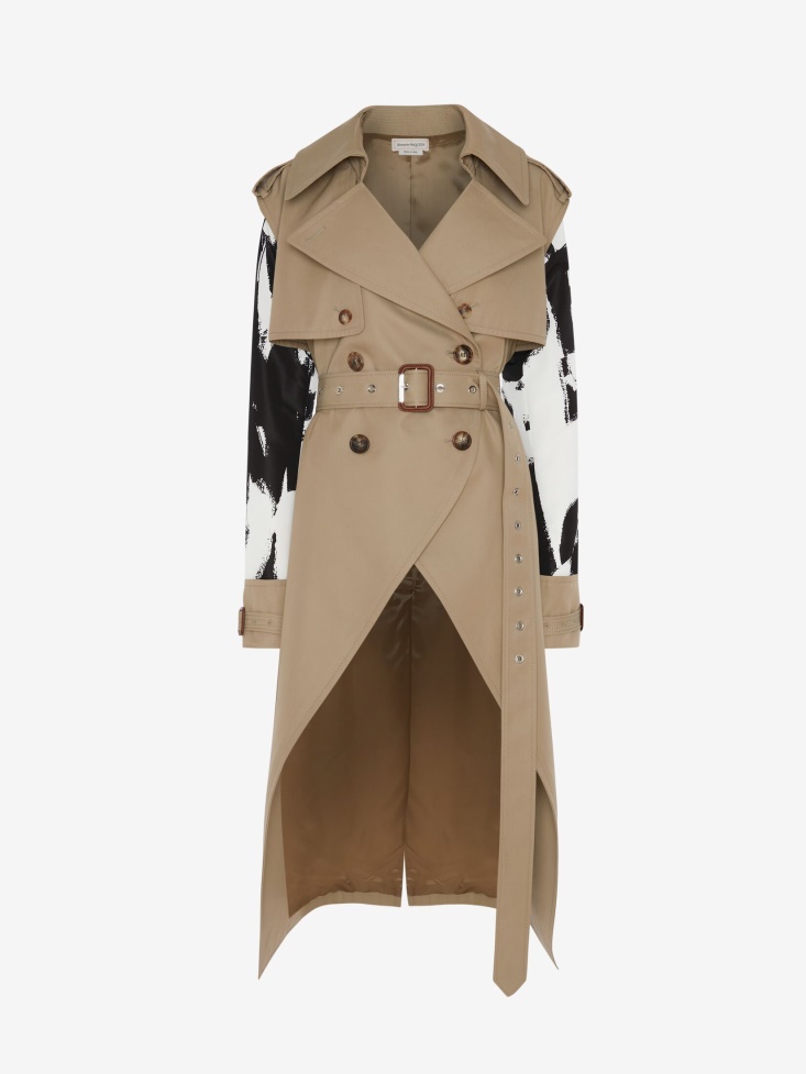 Women's Cotton in Graffiti Trench Coat Fashion Alexander McQueen Beige