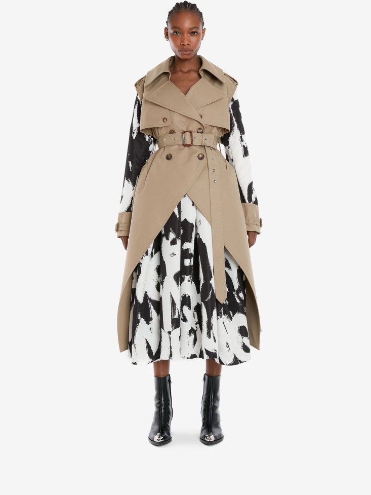 Women's Cotton in Graffiti Trench Coat Fashion Alexander McQueen Beige