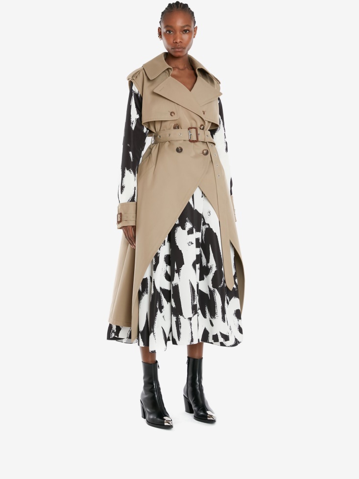 Women's Cotton in Graffiti Trench Coat Fashion Alexander McQueen Beige