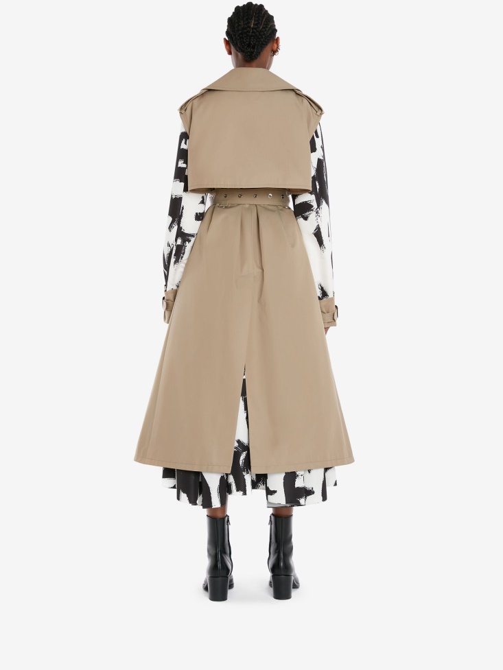 Women's Cotton in Graffiti Trench Coat Fashion Alexander McQueen Beige