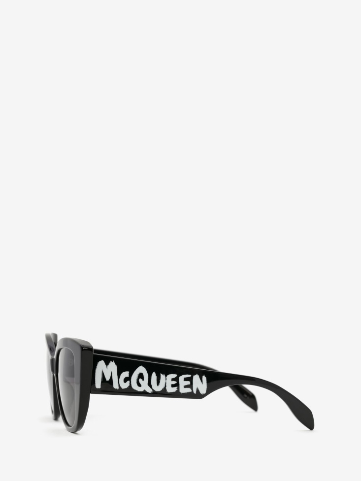 Black/Grey Fashion Alexander McQueen Women's in Graffiti Cat-Eye Sunglasses
