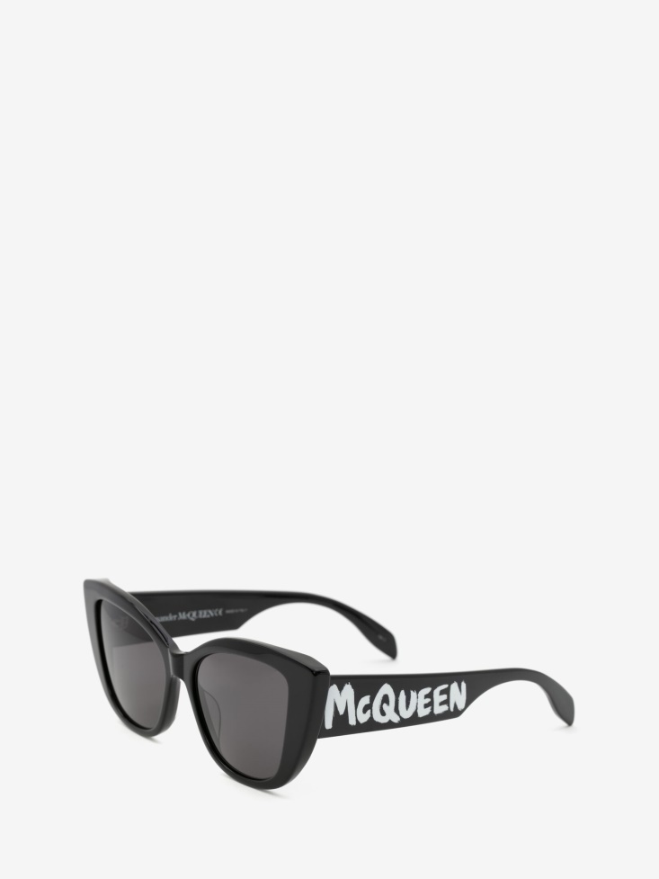 Black/Grey Fashion Alexander McQueen Women's in Graffiti Cat-Eye Sunglasses