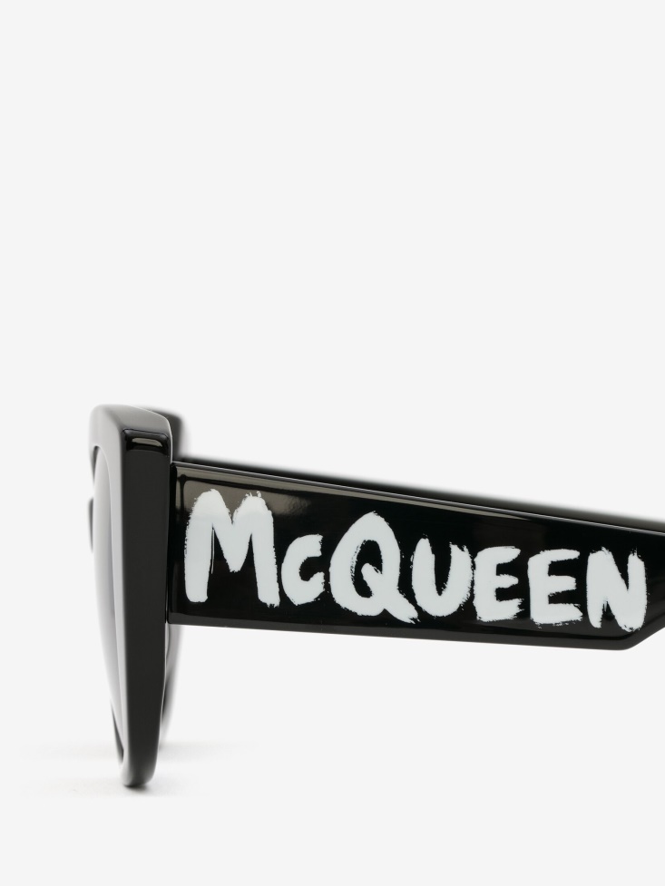 Black/Grey Fashion Alexander McQueen Women's in Graffiti Cat-Eye Sunglasses