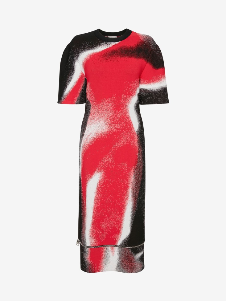 Women's Mushroom Spores Jacquard Pencil Dress Black/Red/White Fashion Alexander McQueen