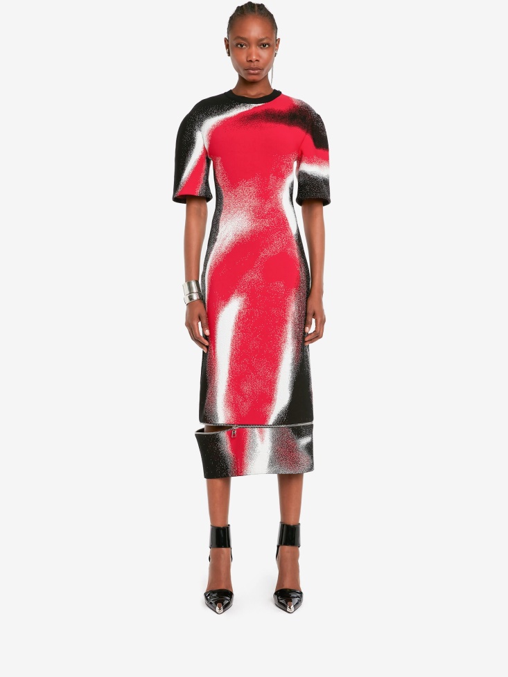 Women's Mushroom Spores Jacquard Pencil Dress Black/Red/White Fashion Alexander McQueen