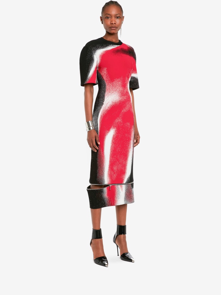 Women's Mushroom Spores Jacquard Pencil Dress Black/Red/White Fashion Alexander McQueen
