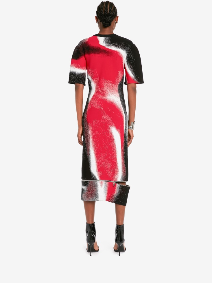 Women's Mushroom Spores Jacquard Pencil Dress Black/Red/White Fashion Alexander McQueen