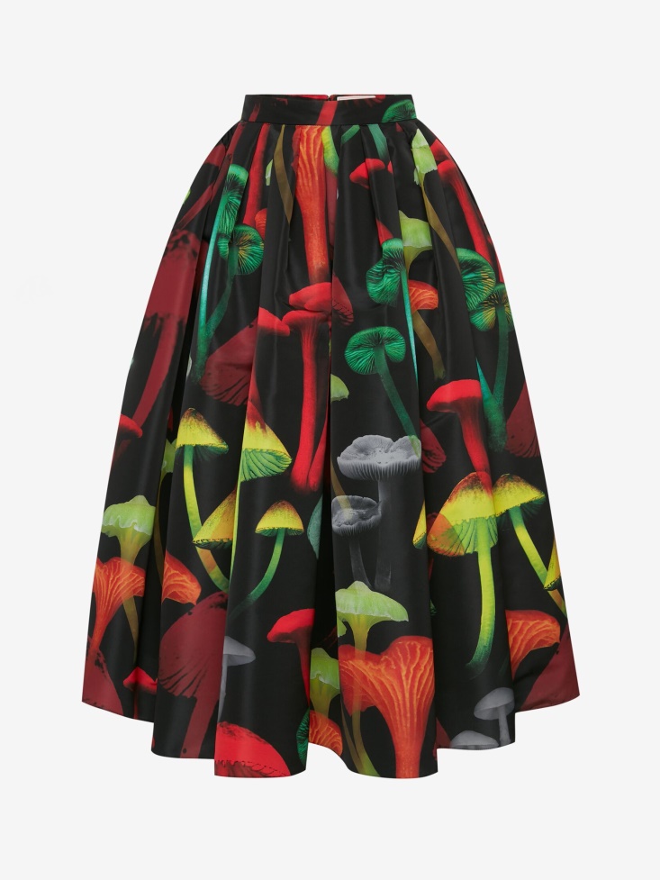 Black/Multicolour Women's Psychedelic Mushroom Gathered Skirt Fashion Alexander McQueen